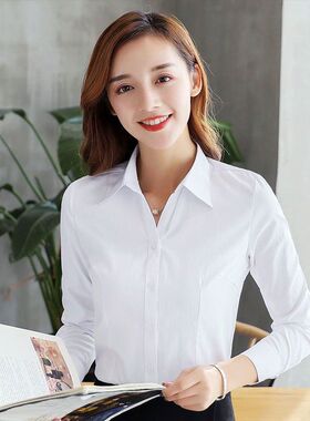 白色衬衫女长袖新款春秋冬白衬衣韩版职业M收腰内搭正装工装工作