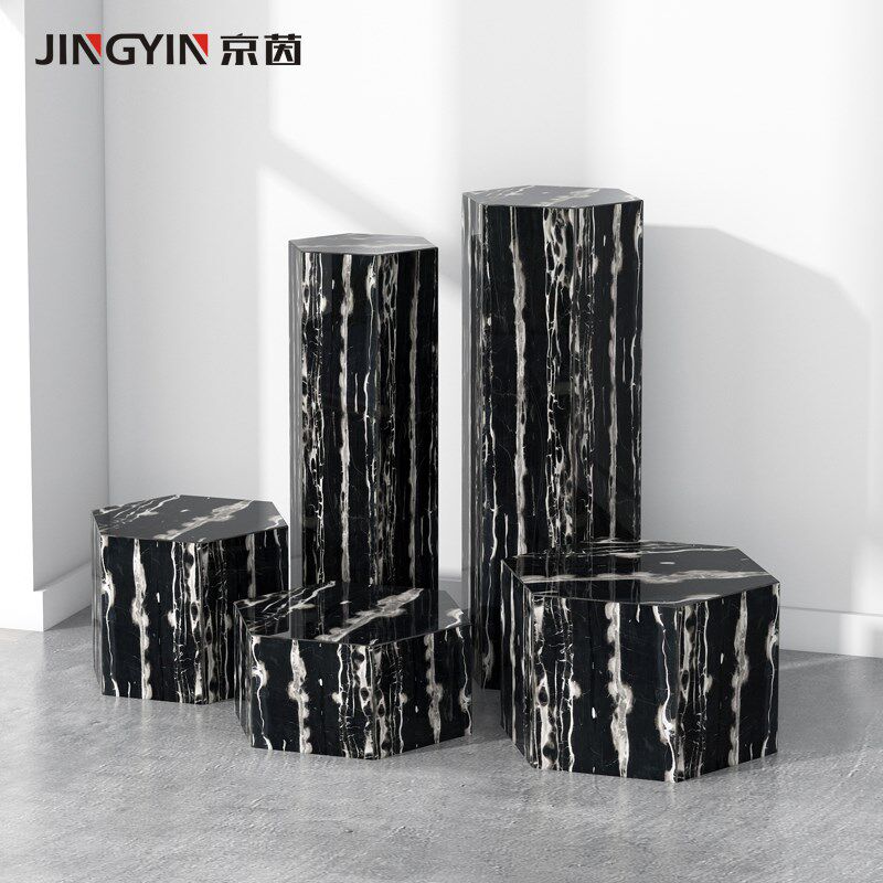 天然大理石底座客厅落地正六边形展示台装饰墩子高端花架雕塑摆件