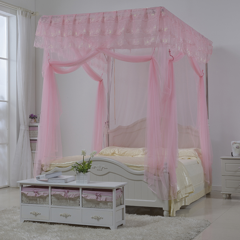 双顶导轨蚊帐拉绳伸缩落地宫廷方1.2m1.5m1.8米床U型包邮不含支架