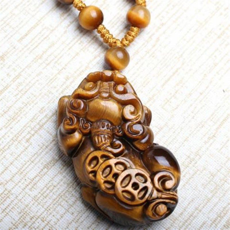 天然黄虎眼e石貔貅吊坠 虎睛石貔貅挂坠 虎眼石貔貅项坠
