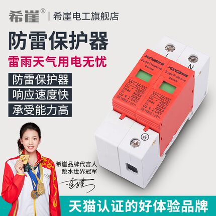 希崖浪涌保护器2P 防雷保护器 y电涌保护器 家用防雷开关220V避雷
