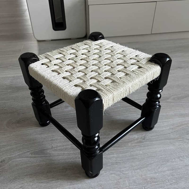 中古编织实木换鞋凳矮凳榫卯凳子藤编凳框