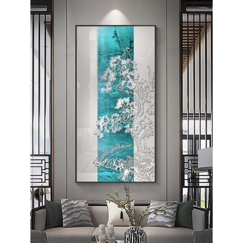 新中式客厅沙发背景墙迎客松装饰画私宅浮雕实物立体挂画玄关壁1