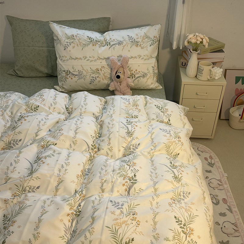 小清新碎花全棉四件套100田园风被套床单宿舍三件套床上用品4