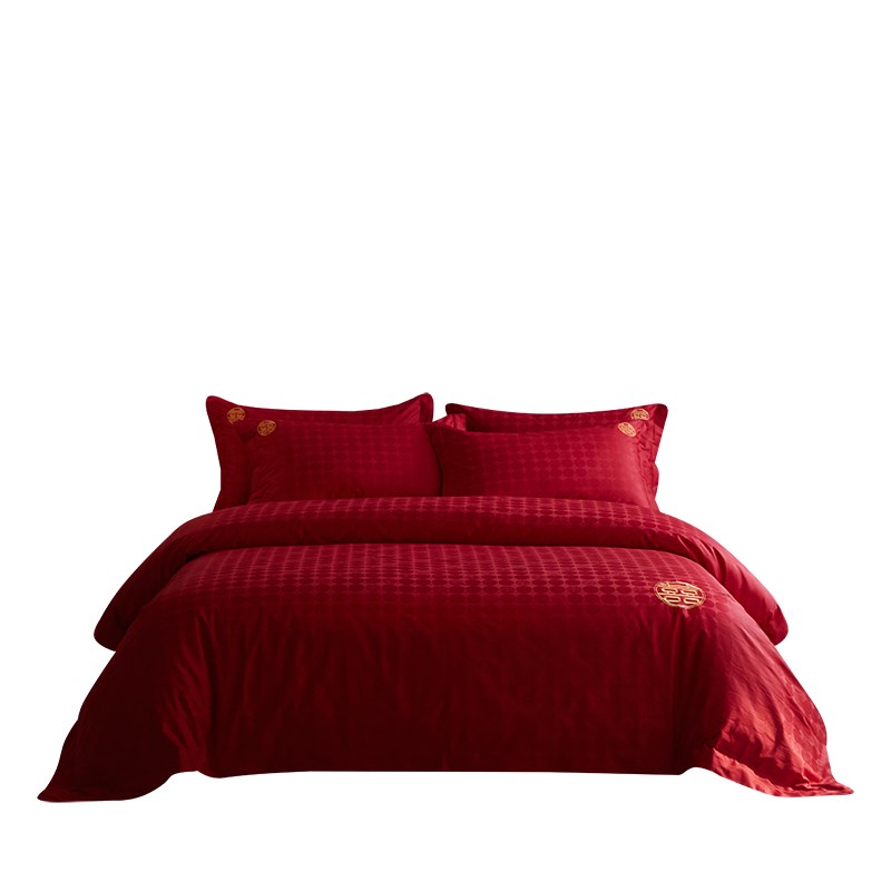 简约婚庆四件套大红色陪嫁床单被套结婚床上用品婚房喜被