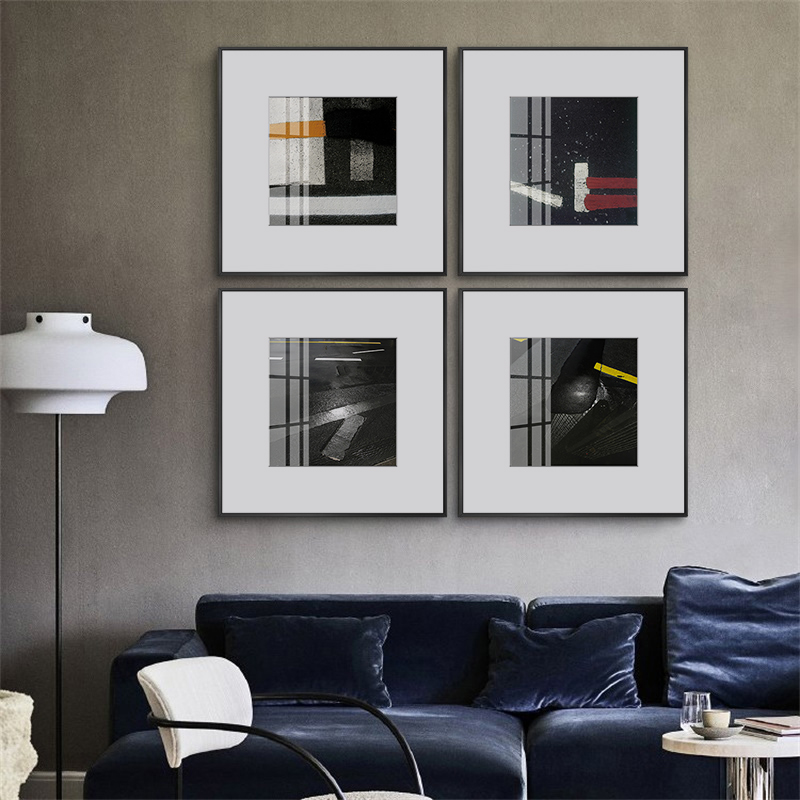 简约现代工业风装饰画黑白建筑马路摄影艺术壁画客厅玄关组合挂画图片