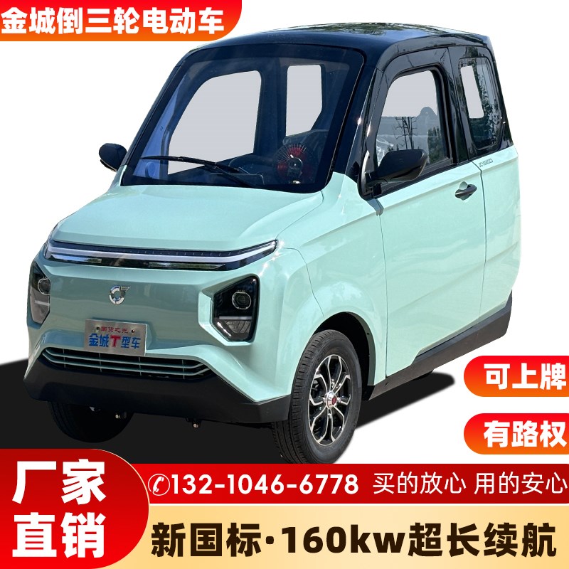金城倒三轮电动车全封闭可上牌小型家用女士油电两用电动三轮车