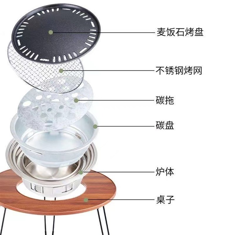 围炉桌煮茶折叠桌子烤火炉户外取暖盆围炉茶罐烤茶煮茶烧炭炉桌子