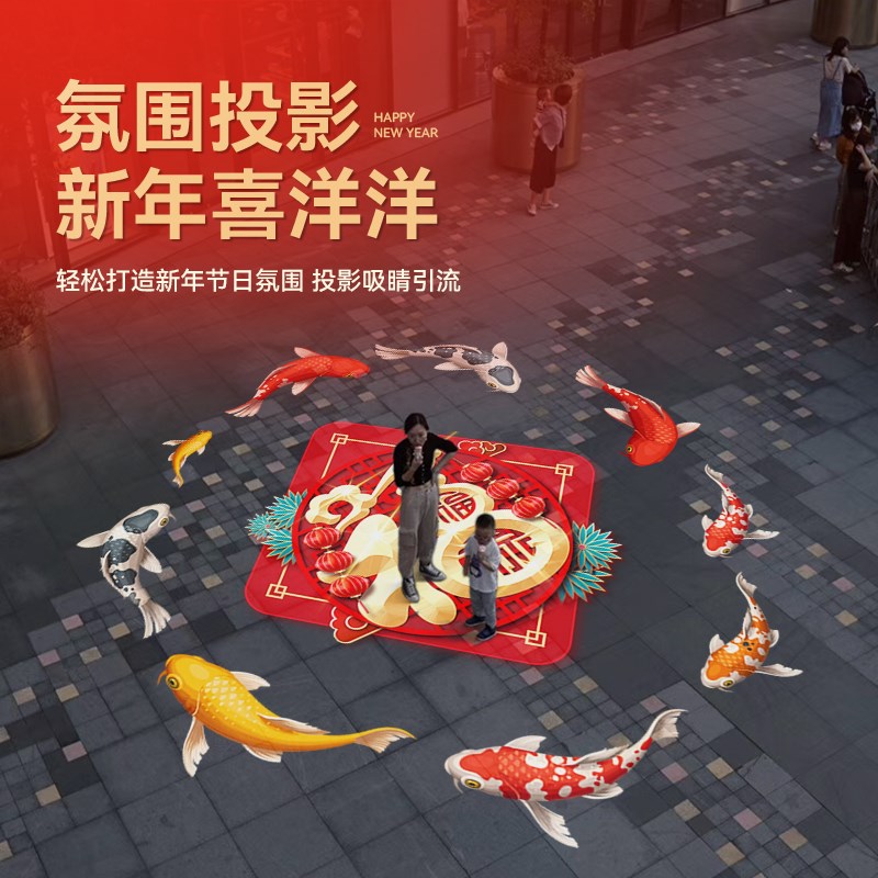 新年快乐投影灯门头广告logo射灯门店地面墙面春节福字过年氛围灯