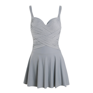 大渔 连体温泉度假游泳衣女 简约风遮肚显瘦小胸钢托聚拢保守裙式