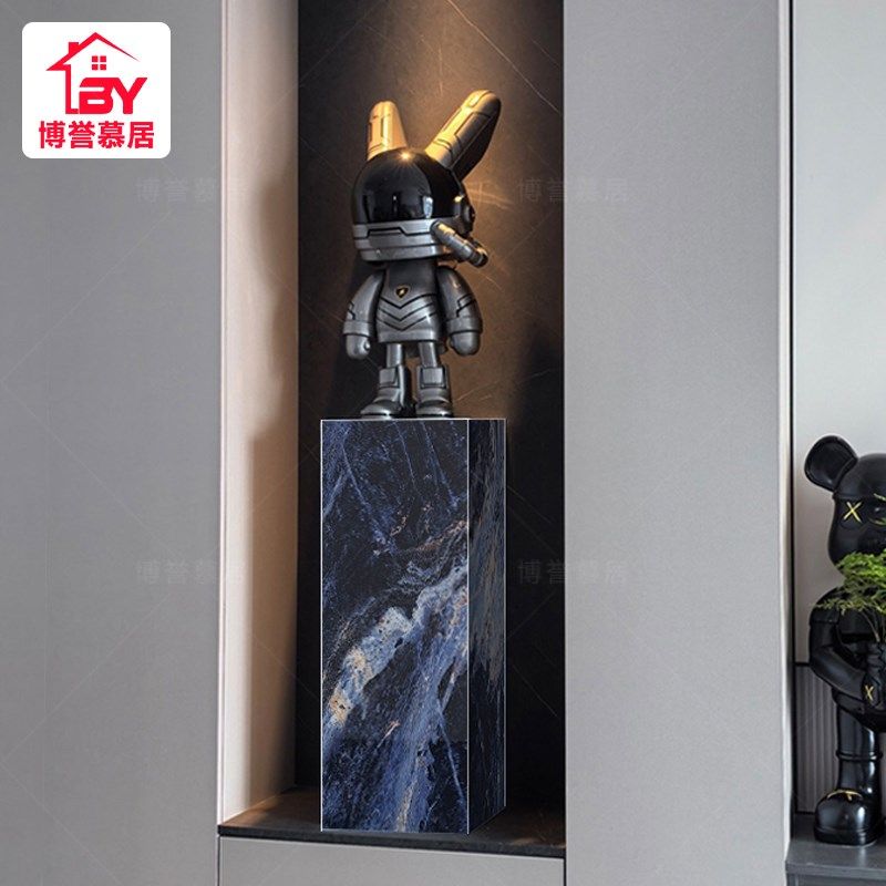 奢石摆件底座丨艾尔海蓝装饰花架大理石岩板酒店大堂V立柱展示台0