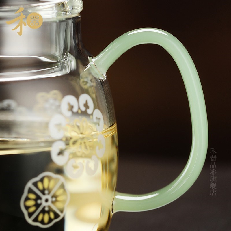 禾器皮球花言卿壶 耐高温玻璃小泡茶壶茶水分离 和器茶壶一人茶具