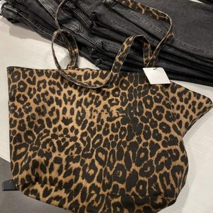 豹纹包包帆布包慵懒风百搭布袋子大容量购物袋托特单肩妈咪沙滩包