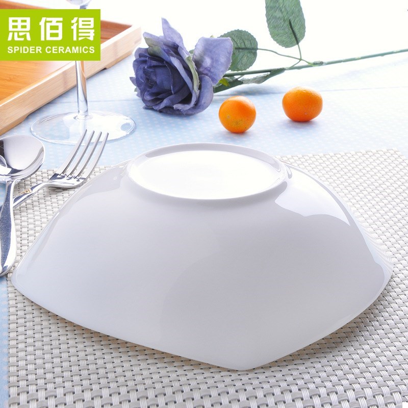 纯白骨瓷-7-9英寸深汤盘方盘西餐盘子牛排盘子碟陶瓷餐具菜盘饭盘