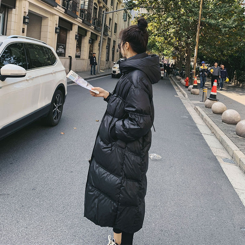 黑色连帽羽绒棉服女冬季2024新款韩版宽J松中长款今年流行爆款棉