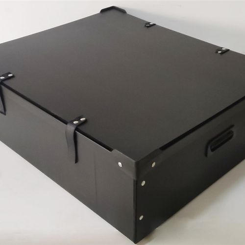 防静电中空板箱 黑色塑料箱 物流箱 带盖子周转箱