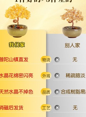 普陀山天然黄水晶发财树摆件招财聚宝盆紫水晶转运办公室车载饰品