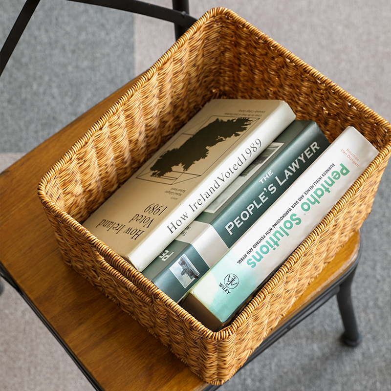 仿藤编收纳筐方形书架柜子格子抽屉式置物收纳篮茶几储物篮整理箱