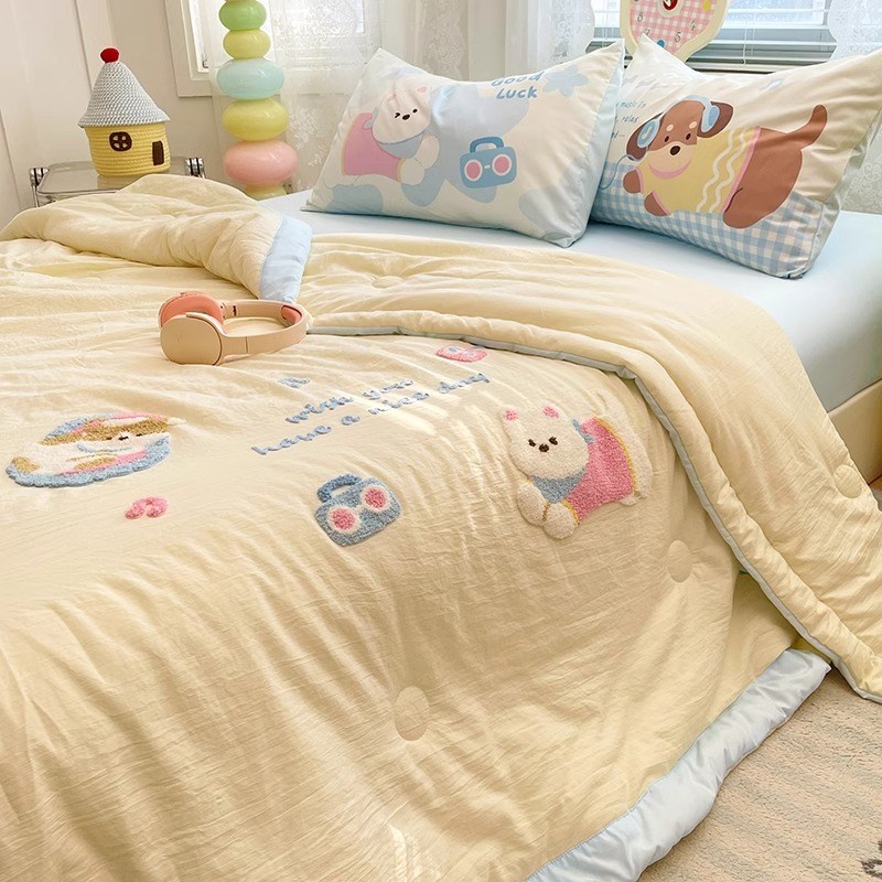 可爱毛巾绣夏凉被四件套夏季空调薄被子单人夏被可机洗非全棉纯棉