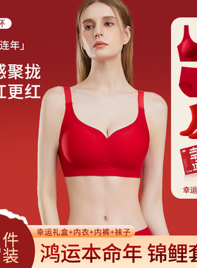 本命年红色内衣内裤o套装女秋冬结婚新娘小胸聚拢文胸龙年开运礼