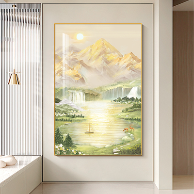 日照金山客厅装饰画现代简约聚宝盆大气玄关挂画R沙发背景墙落地