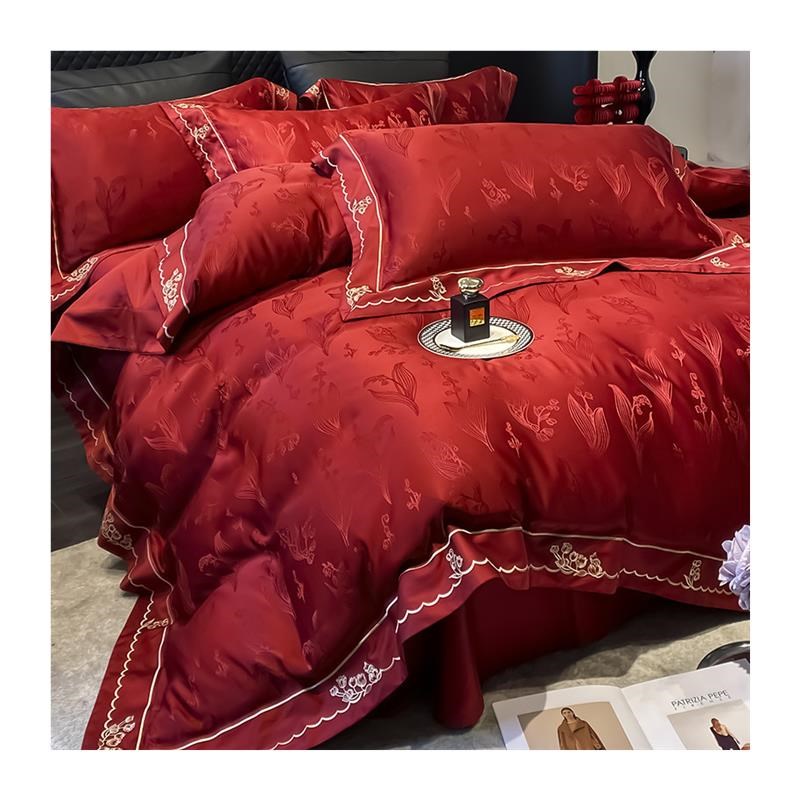 中式婚庆大红色四件套高档提花结婚被套新婚床上用品婚房陪嫁喜被