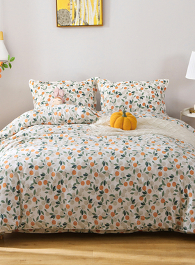 全棉斜纹四件套100%纯棉被套三件式床组被罩绿色碎花1.5米床1.8m