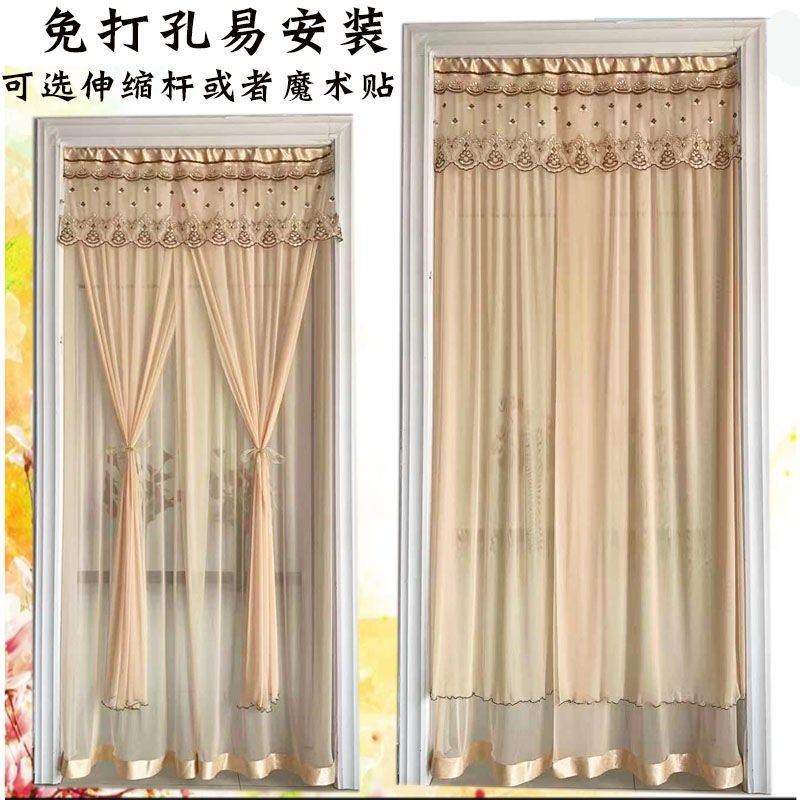 四季纱帘免打孔双层蕾丝网红装饰帘夏季防蚊虫帘卧室厨房隔断门帘