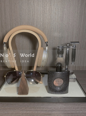 现代简约皮质耳机木质支架t样板房间售楼处衣帽间书房卧室饰品摆