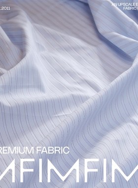 云南蓝染 意大利全棉提花面料天w蓝色条纹布料 宽140厘米 167G/M