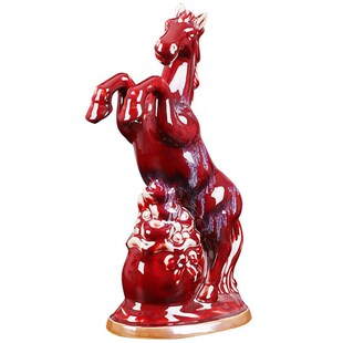 陶瓷器花瓶马到成功窑变红色钧瓷马办公室家居客厅V装饰工艺品摆
