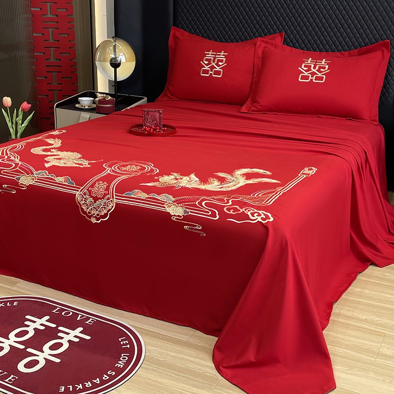 结婚红色床单出嫁被单单件龙凤刺绣喜庆新娘出阁酒店接亲婚庆铺床