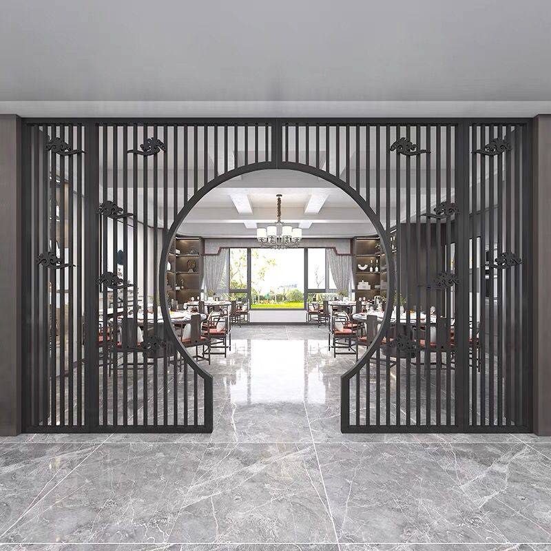 简约现代铁艺办公室镂空中式玄关柜月亮门客厅屏风隔断墙工业风