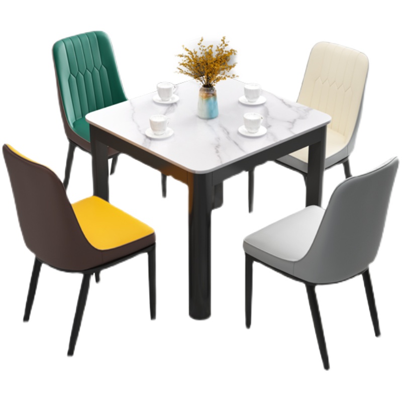 岩板餐桌椅组合2人家用 小户型餐桌简约现代正方形洽谈商务接待桌