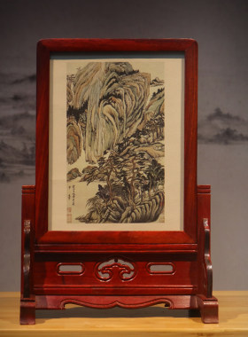 红木插屏文房四宝仿古风文玩明清书房实木画框相框V架座屏台屏摆