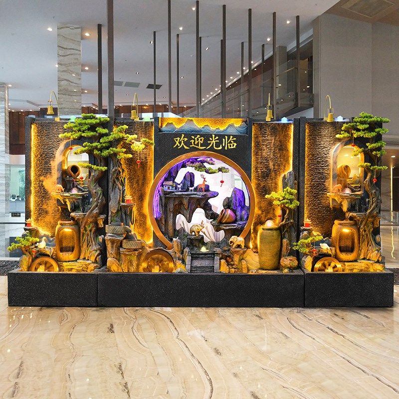 庭院花园水幕f墙流水景观影壁酒店公司大堂假山喷泉鱼池装饰摆件