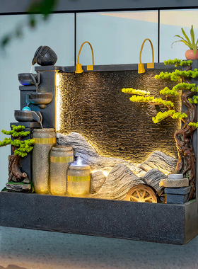 大型水幕墙大厅室内背景假山喷泉生财流水摆件迎门墙庭院别墅造景