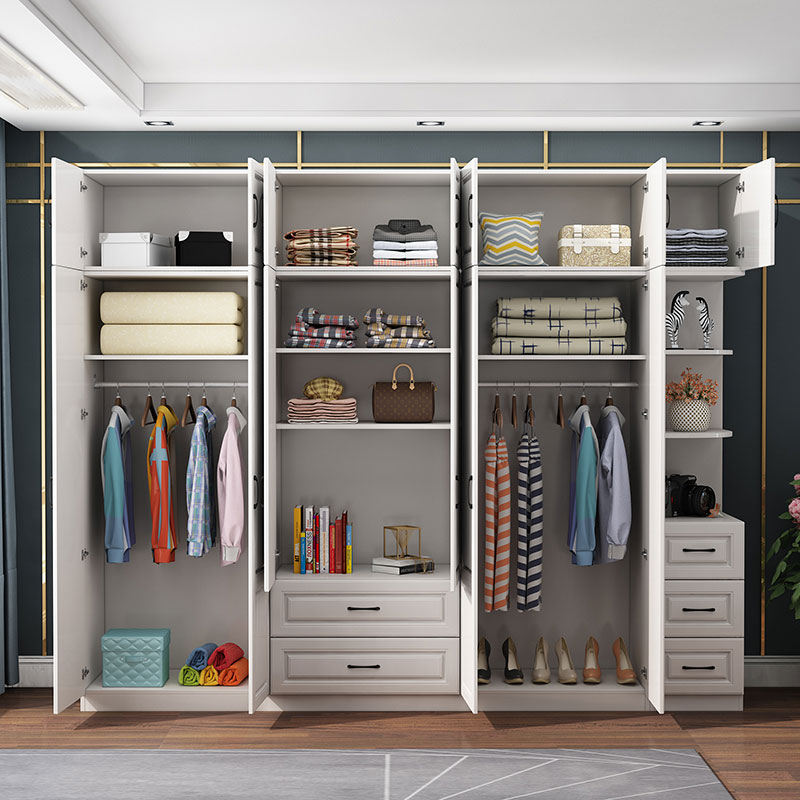 欧式衣柜加顶柜简约现代经济型板式白色组合边柜木质六五门大衣橱