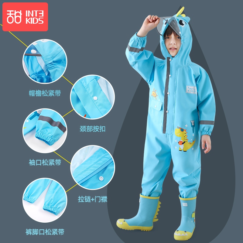 儿童连体雨衣男童宝宝雨披小学生女中小童幼儿园恐龙雨具雨裤套装