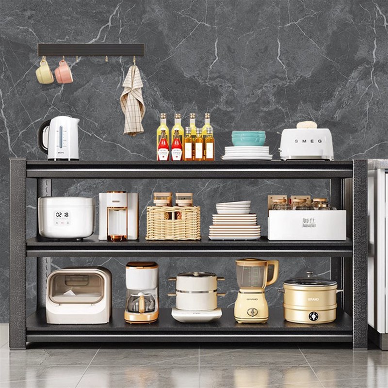 三层厨房置物架落地收纳架储物架微波炉橱柜架子家用阳台钢制货架