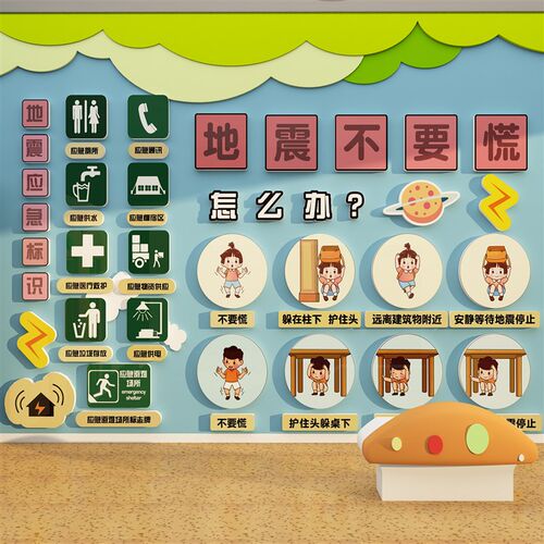 幼儿园环创地震不要慌主题墙贴纸小学F走廊教室装饰布置立体壁贴