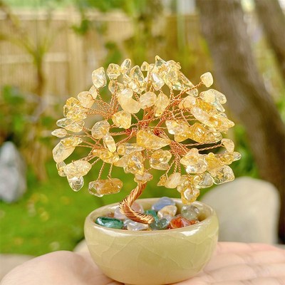 灵隐天然黄水晶聚宝盆发财树家具客厅办公室招财摆件桌面装饰7025