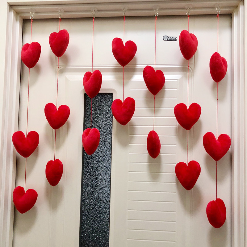 爱心门帘装饰挂件隔断帘卧室幼儿园墙面粉色少女心珠帘小门线帘子