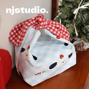 日系上班手提便当包o格子绒布大号饭盒袋学生党可爱教室收纳袋野