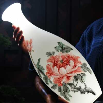 羊脂玉陶瓷手绘玉净花摆件 客厅插花中式古典家居装饰品
