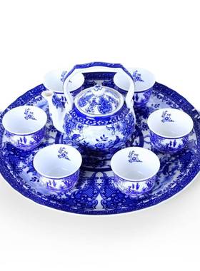 釉中彩陶瓷夫功茶具套装家用待客具60132古青花茶杯茶叶复茶罐托