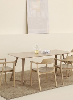 北欧风奶灰色全实木V腿长桌小户B型客餐一体原木桌椅组合书房休闲