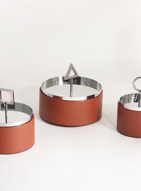 代轻现奢棕色多功能圆形属储物罐电镀金盖子桌食面DH200729糖果零