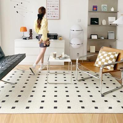 家用理地毯客厅轻感奢高法式级奶油风沙发黑白地毯H122701易打圈