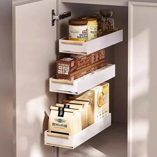 抽拉式置物架下水槽侧1015拉篮极柜窄装冰箱橱内侧滑轨抽屉式收纳